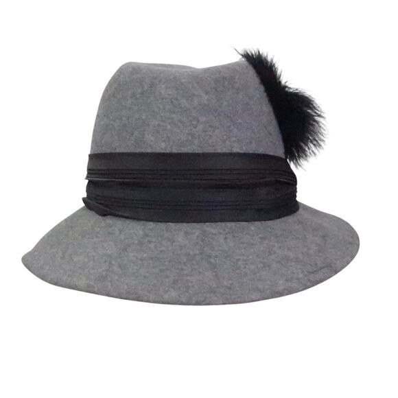 Vintage 60s Tally-Ho Grey Felt Wool Cloche Fedora Hat w/ Feather main image 6
